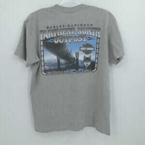 Harley Davidson Shirt‎ XL Gray Fairbanks Alaska Farthest North Outpost Biker